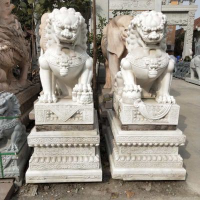 祠堂漢白玉石雕大型仿真動物獅子雕塑
